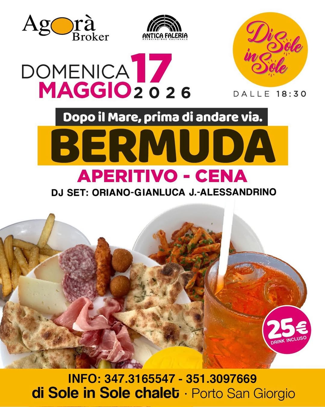 Locandina serata Bermuda — aperitivo cena con DJ set, domenica 17 maggio 2026